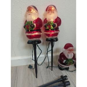 5 Blow Mold Santa Christmas Lights Path Yard Lawn Stakes Crystallized Tested Wks